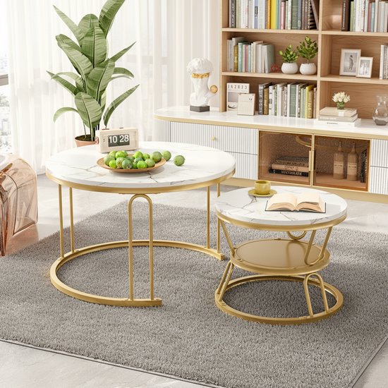 Salontafel Set Zwart Brady Rond Marmerlook