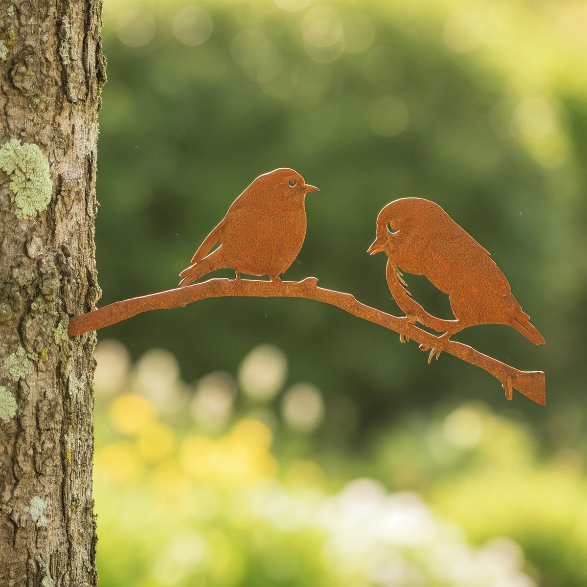 Metalbird Roodborstjes paar - Tuindecoratie buiten - Cortenstaal - 30x12cm - Lifestaal