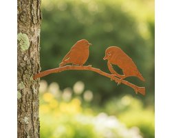 Metalbird Roodborstjes paar - Tuindecoratie buiten - Cortenstaal - 30x12cm - Lifestaal