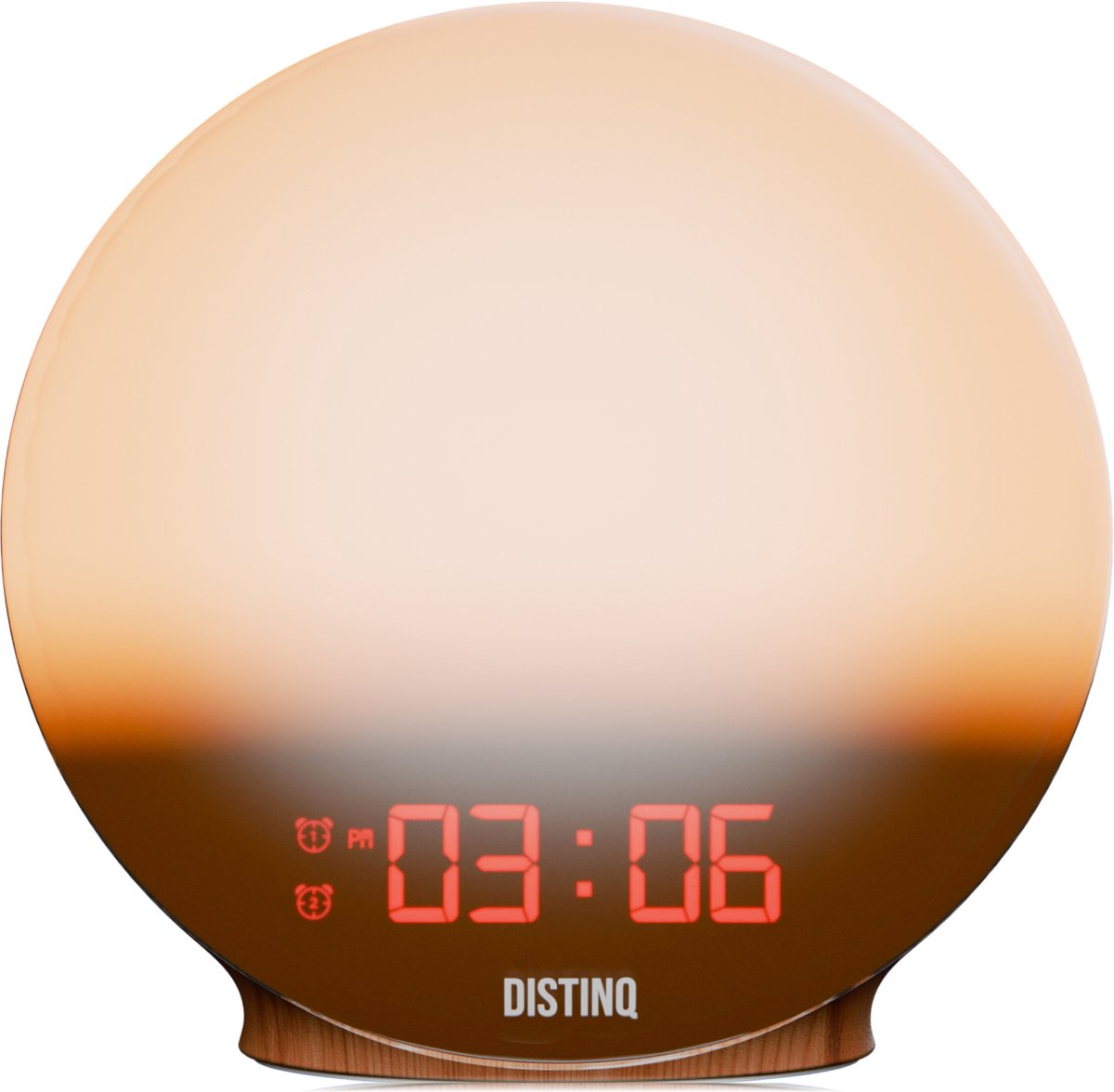 DistinQ Wake-Up Light – Wekkerradio met dubbele wektijd – Slaaphulp met USB aansluiting - Houtkleurig