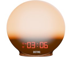 DistinQ Wake-Up Light – Wekkerradio met dubbele wektijd – Slaaphulp met USB aansluiting - Houtkleurig