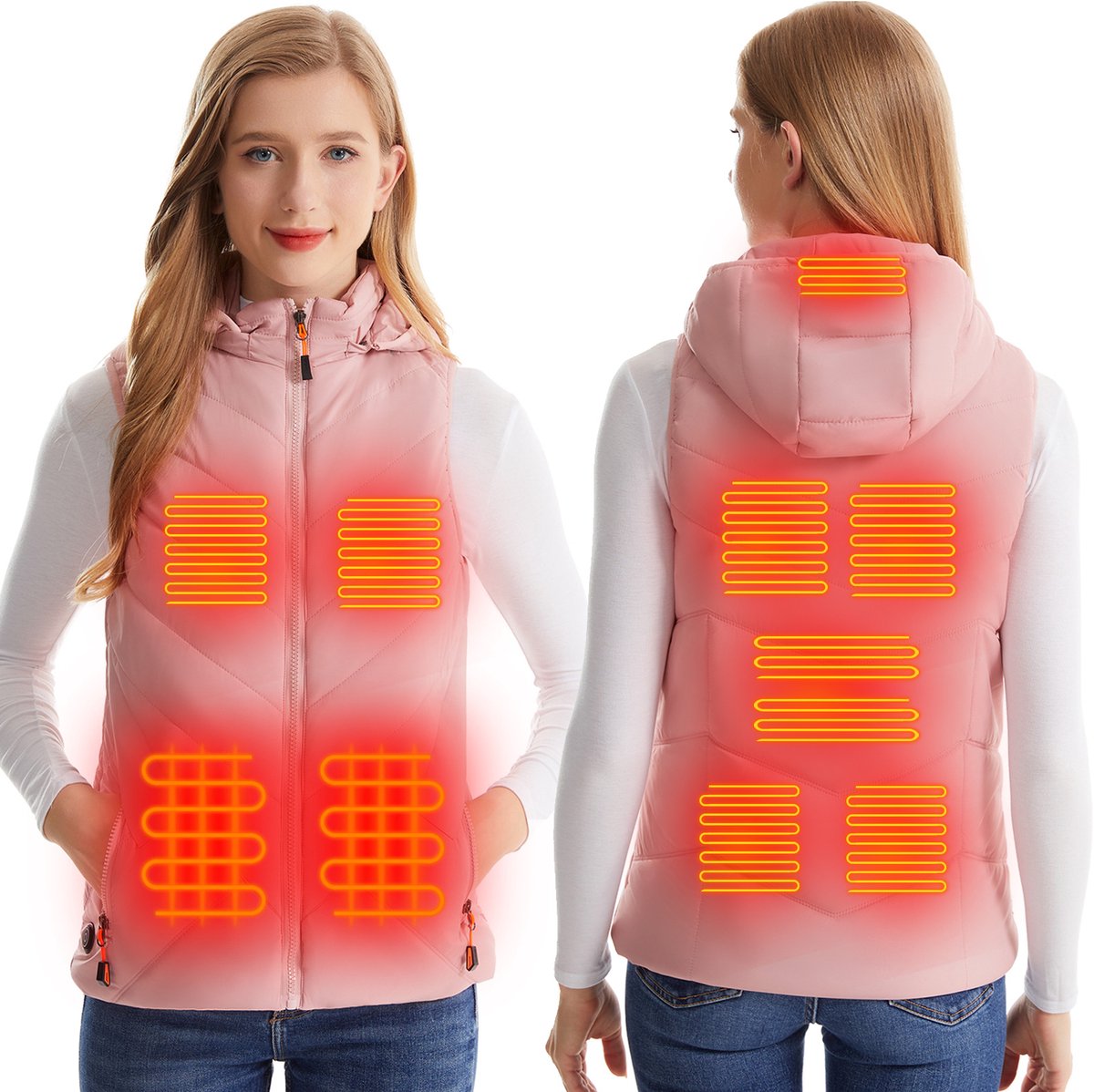 MEETHOO Verwarmd Vest Dames | Gewatteerde Elektrische Bodywarmer | Verwarmde Bodywarmer | USB | Powerbank niet inbegrepen-Roze-3XL