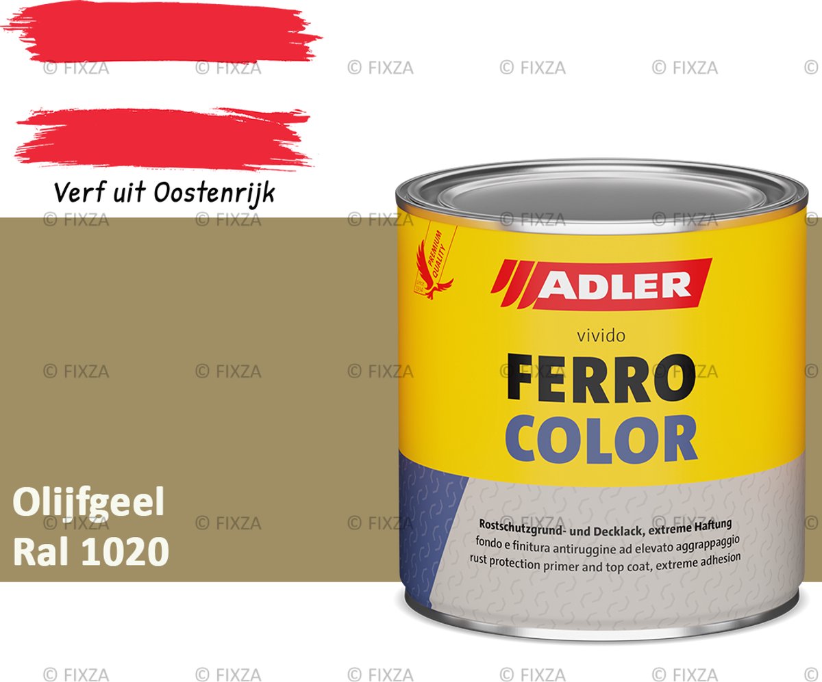 ADLER Ferrocolor 3in1 roestwerende verf – 0,75 Liter – Olijfgeel – Grondverf en aflak in één – Voor binnen & buiten – Voor ijzer, staal, zink & aluminium – Milieuvriendelijk – Zonder primer
