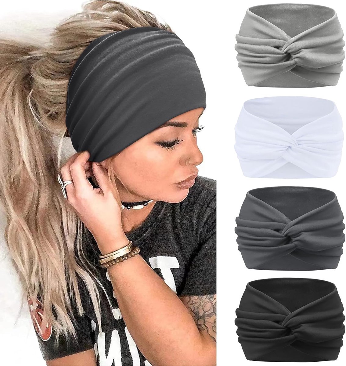 Extra Brede Dames Sport Haarbanden – Set van 4 – Antislip Hoofdbanden voor Fitness, Yoga & Hardlopen – Zweetband Hoofd – Elastisch & Comfortabel – Haar Accessoires voor Sport
