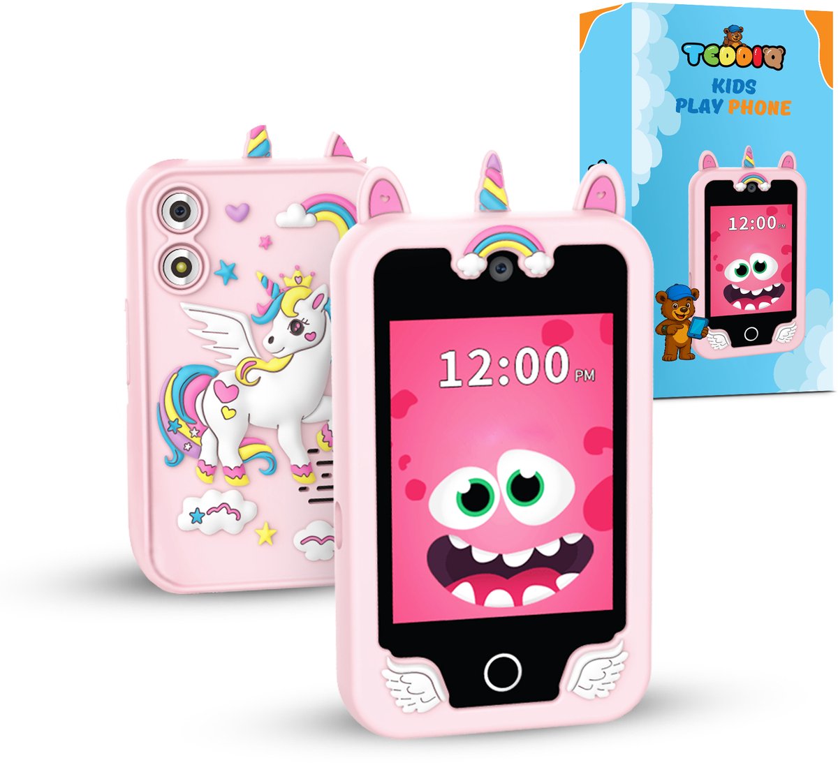 TeddiQ Playphone - Kinder Smartphone – 21 Educatieve Puzzle Games – Dual Camera – Muziek & Luisterverhalen – Tekenfunctie – Roze