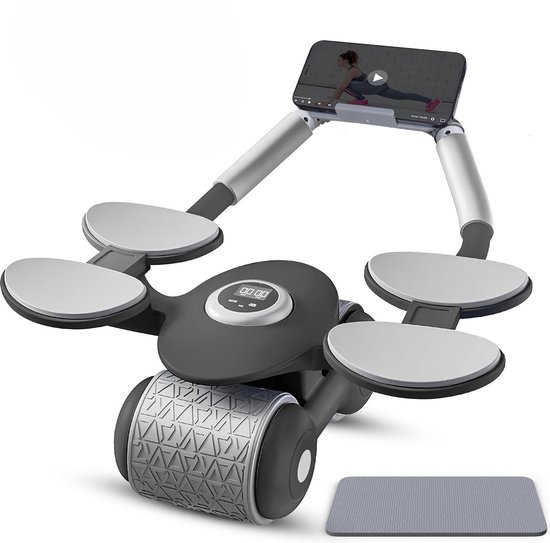 SND 2023 Nieuw Gym Multifunctionele AB Roller met timer-Automatische Rebound- AbdominaleAb wielroller-Buikspierwiel met automatische rebound-Ab Roller Wheel voor core workout- krachtverbetering, spiertraining-met elleboogsteun en telefoonhouder-Blauw
