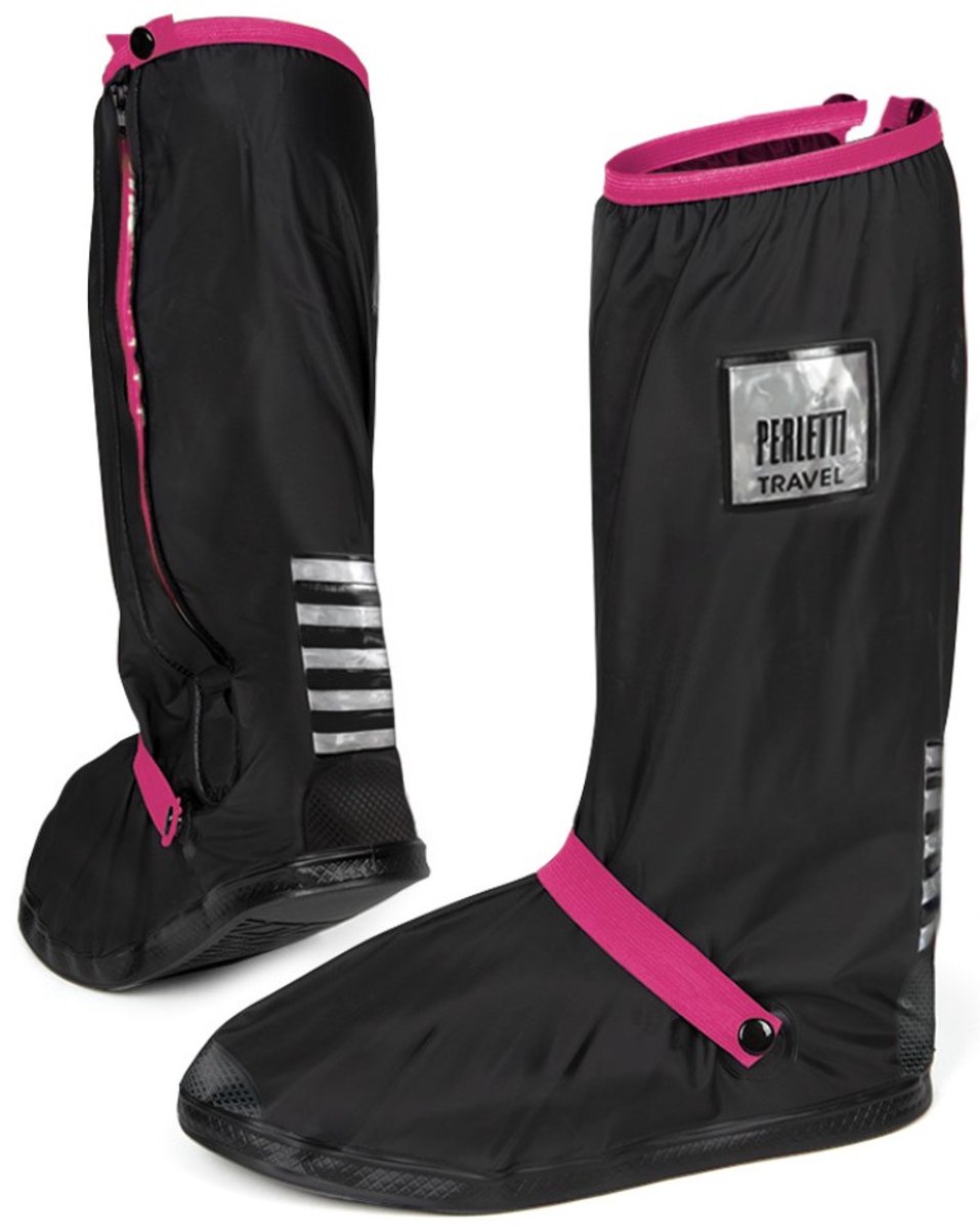 Zwart met roze band hoge regenoverschoenen (Shoe Cover) van Perletti XS