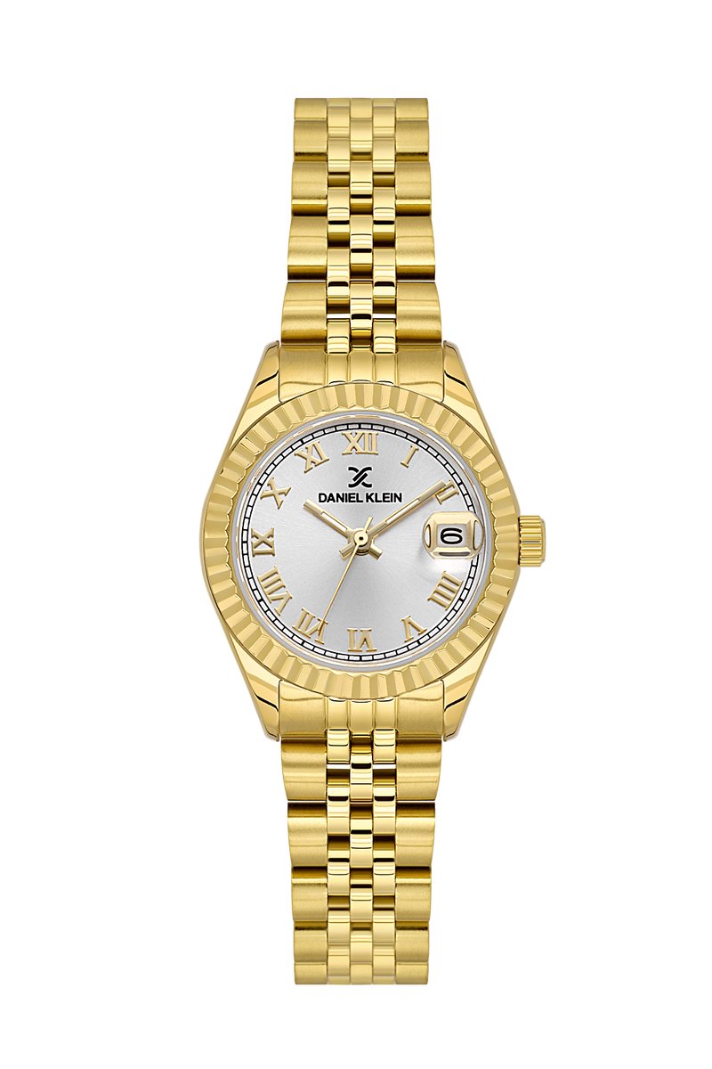 Daniel Klein DK.1.14097-2 - Horloge - Polshorloge - Analoog - Dames - Vrouwen - Rond - Stalen band - Metaal - Romeinse cijfers - Rechthoeken - Datumaanduiding - Goudkleurig - Wit - Zwart