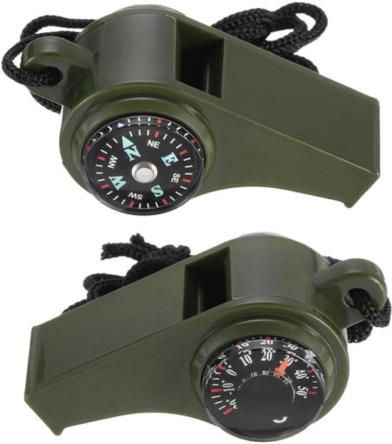 2 Stuks Noodfluit met Sleutelkoord - 3-in-1 Noodfluitjes Met Kompas & Thermometer - Survival Whistle - Noodfluitje bij Ramp - Avonturen - Kamperen - Bergbeklimmen - Luide Alarmfluit voor Noodgevallen - voor Buiten Wandelen