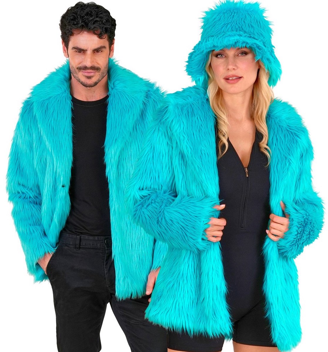 Bontjas Pluche Turquoise - Maat L-XL