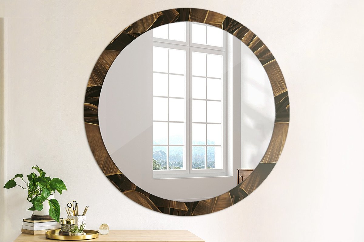 Coloray Bedrukte Spiegel - Bruine bananenbladeren Bedrukte Spiegel - 100 cm - Bruin Bedrukte Spiegel - Bedrukte Spiegel - Spiegel Met Bedrukte Lijst - Spiegel Met Decoratie Bruin Bruine bananenbladeren