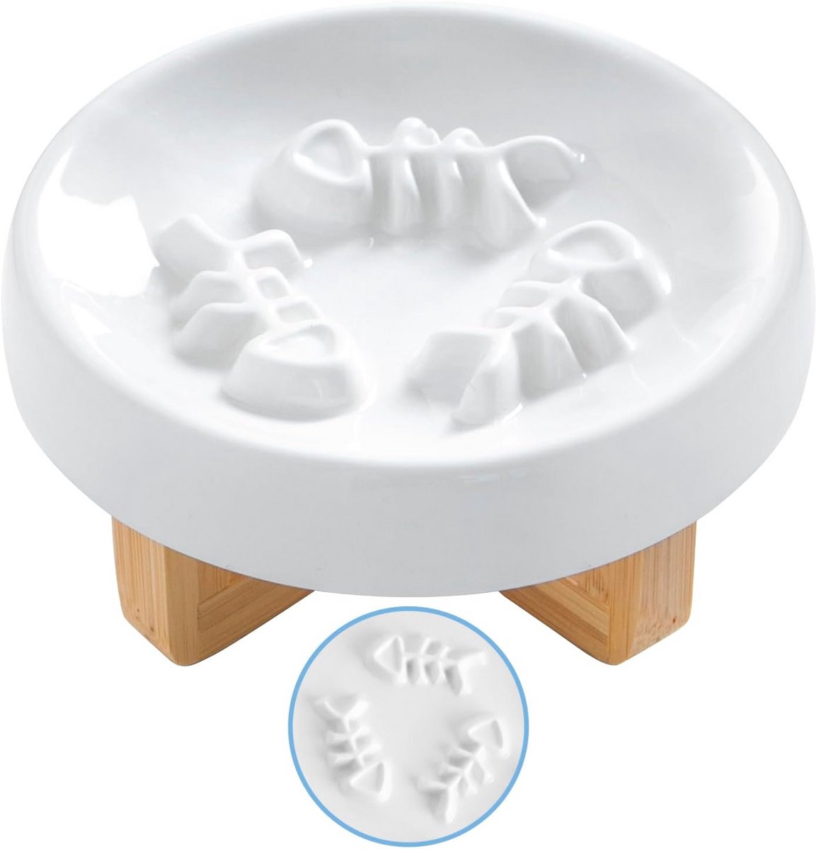 Keramische Slow Feeder Voerbak voor Katten en Kleine Honden met Verhoogde Standaard
