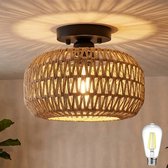 MUPOO Bamboe Plafondlamp - Ø 28 cm - Plafondlampe in Wonen - Rotan Plafonnière - Lampe de plafond met één LED-lamp - Warm wit - voor Hal - Slaapkamer - Entree - Woonkamer
