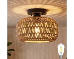 MUPOO Bamboe Plafondlamp - Ø 28 cm - Plafondlampe in Wonen - Rotan Plafonnière - Lampe de plafond met één LED-lamp - Warm wit - voor Hal - Slaapkamer - Entree - Woonkamer