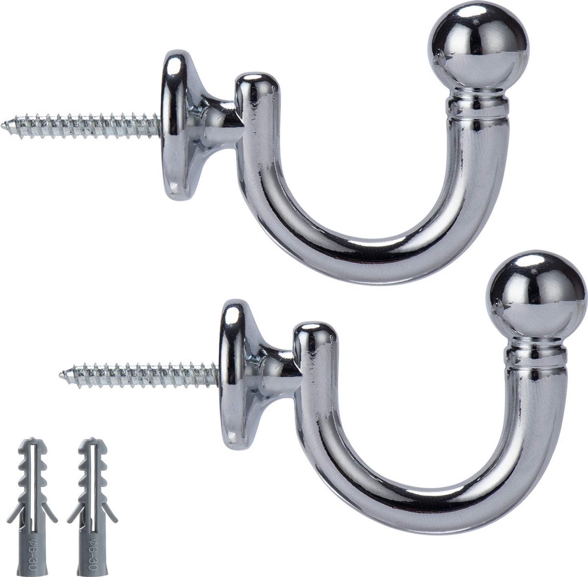 Stunq® Metalen gordijnhouders ronde kop gordijnhaken, wandgemonteerde embrasses kwasthoude