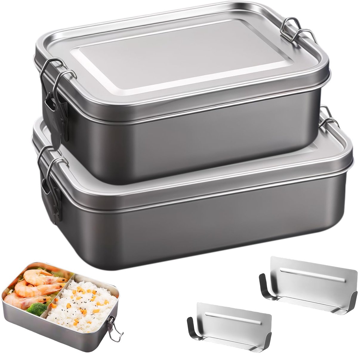 Unyqoos® roestvrijstalen lunchboxen set met lekvrije scheidingsvakken