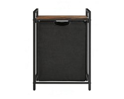 Wasmand, vuilewasmand,50 x 33 x 72 cm, zwart, met opbergrek en uitschuifbare afneembare waszak, stevig en duurzaam metalen frame, grote capaciteit van 65 liter, geschikt voor wasruimte, slaapkamer en badkamer