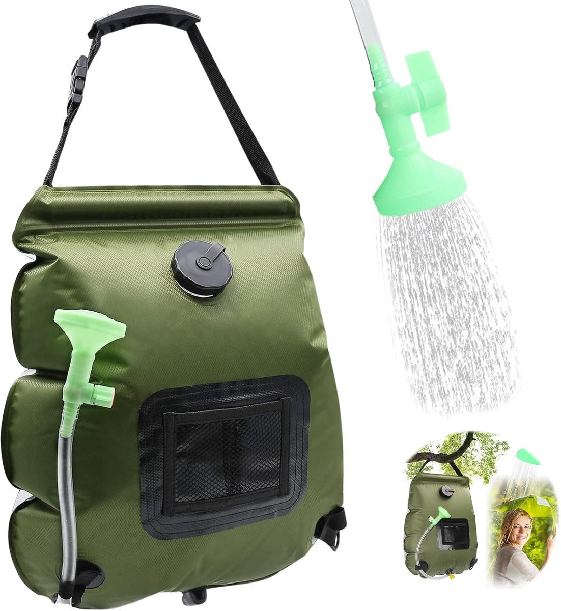 Stunq® Zonne-douchetas, campingdouche, 20L buitendouche met warm water, mobiele zonne-douche camping-doucheset, draagbare zonne-waterzak voor tuin voor kamperen buiten wandelen