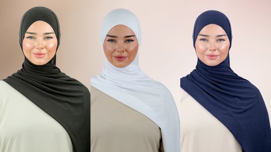 Set 3 Hijab Vela Jersey –olijven groen - vany blue- Wit