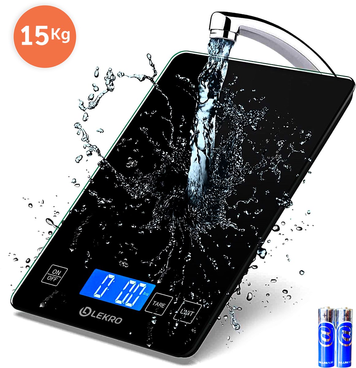 Lekro Digitale Precisie Keukenweegschaal – Weegschaal Keuken - 1gr-15kg – Tarra Functie - Zwart
