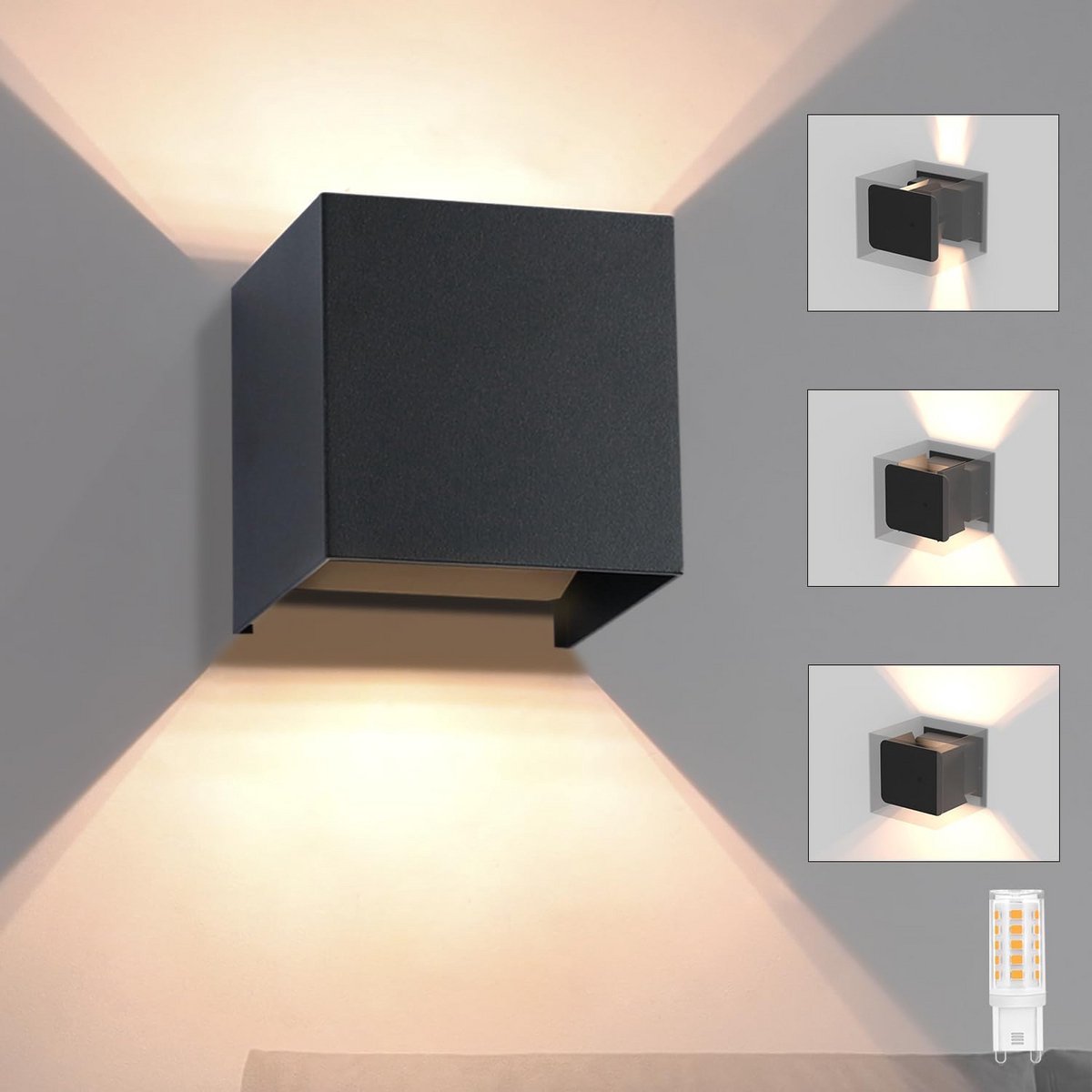 Moderne Zwarte LED Wandlamp voor Binnen en Buiten IP65 Waterdicht