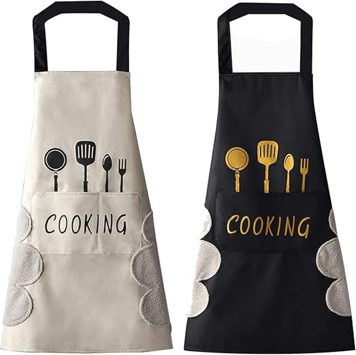 Keukenschort - 2 stuks - Professioneel Kookschort - Horeca Sloof - PVC - voor Dames en Heren - Simpel verstelbaar - Barbecueschorten - Geschikt voor thuis, grillen, chef-koks en keukenaccessoires - One size - Zwart, wit