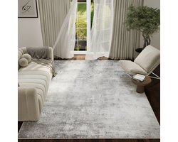 Tapiso ASH Vloerkleed Grijs Abstract Vintage Design Laagpolig Tapijt Voor Woonkamer Slaapkamer en Hal Antislip - 200x300