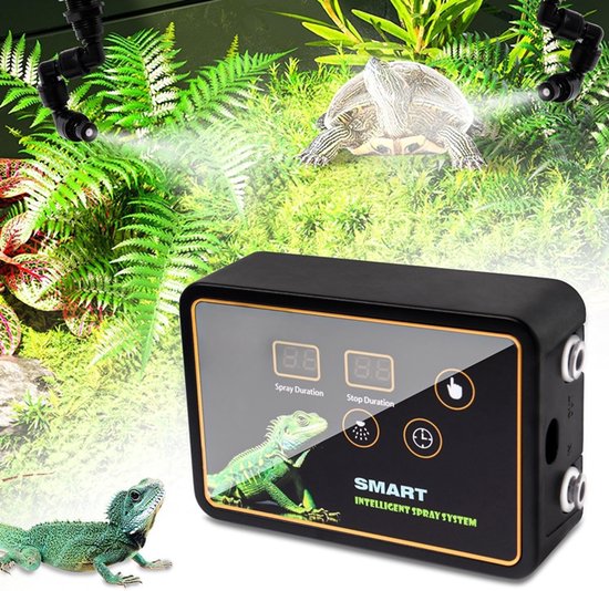 Terrarium Bevochtiger - Terrarium vernevelaar - Intelligente luchtbevochtiger - Reptielen Terrarium - Met Timer & Verstelbare Sproeiers - Met Slang & Stille Werking - Voor Terrarium & Kas & Tuin