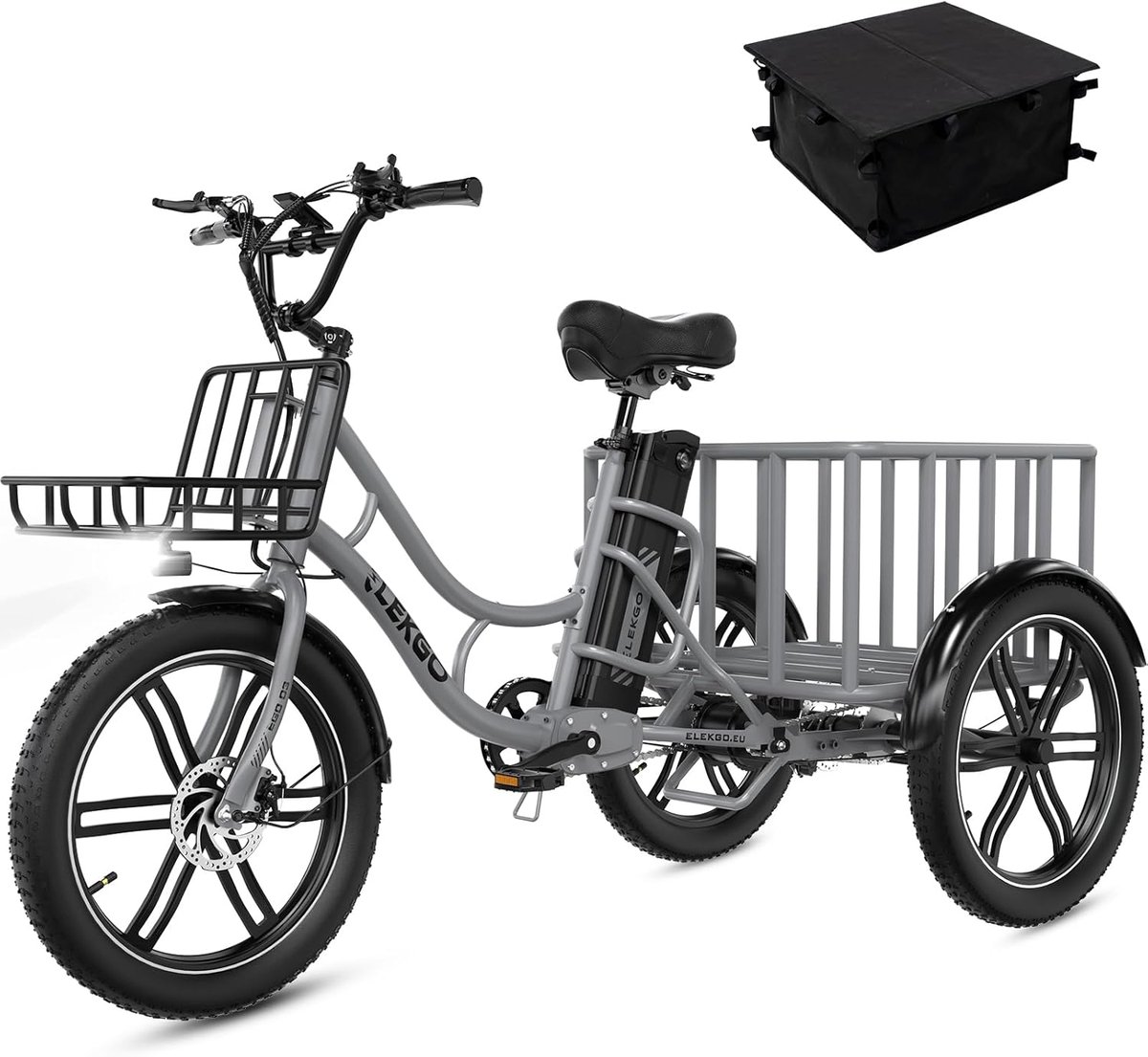 ELEKGO Elektrische Driewieler EGO 03S - 20*3.0 Inch Fat Tire City Commuter EBike met Afneembare 48V 18 Ah Lithium Batterij - Bakfiets E-Bike met 250W Motor - IP54 Waterdicht