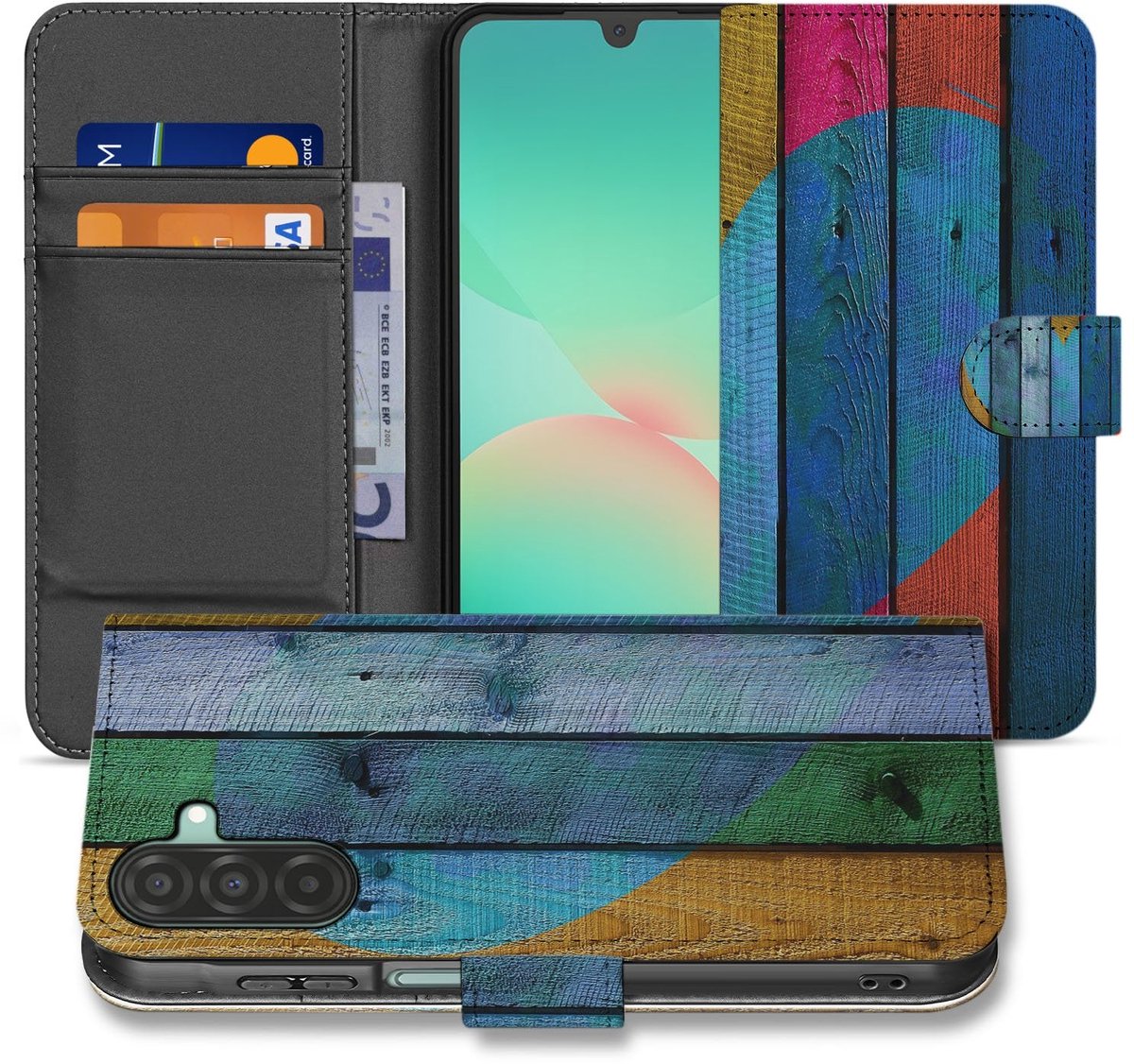 Samsung Galaxy A17 Bookstyle Hoesje Wood Heart Bruin Met Pasjes