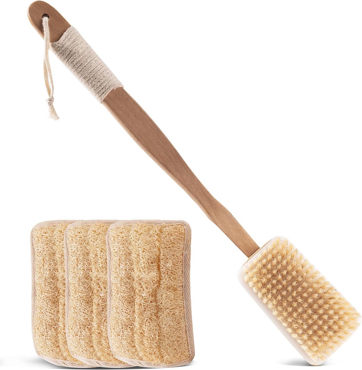 Lichaamsborstel met Lange Handgreep en Luffa voor Rugreiniging en Peeling