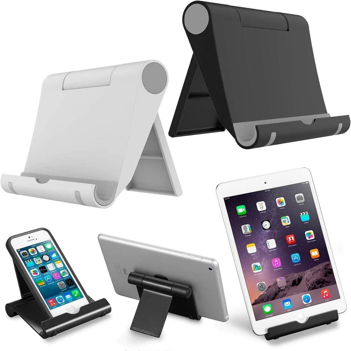 Verstelbare Telefoonstandaard en -houder - Bureau Telefoonhouder - Zwart - Stabiele Telefoonhouder voor Bureau - Smartphone en Tablet Stan