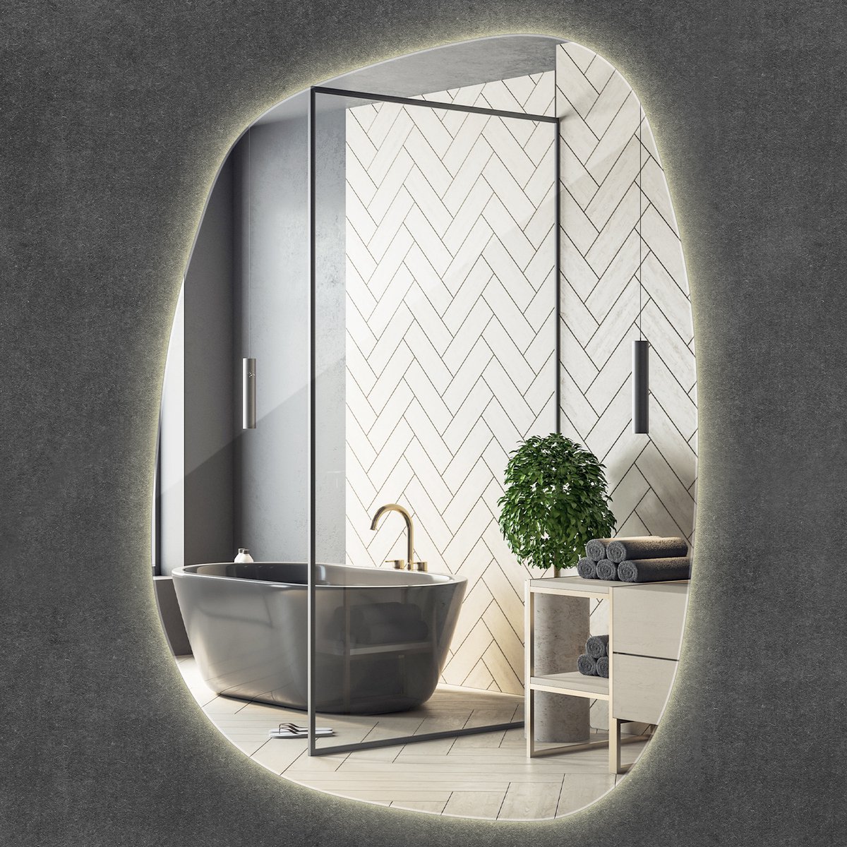 Wallfluent LED Spiegel - Grote Spiegel - 49 cm x 34 cm - Neutraal Wit 4000K - Asymmetrisch