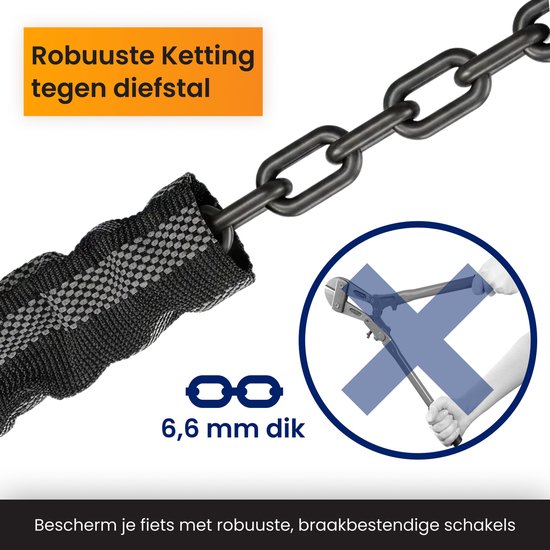 R2B® Fietsslot met twee sleutels - 115 cm - Reflecterend - Kettingslot fiets - Fietssloten electrische fietsen - Fietsslot ketting van R2B — afbeelding 5