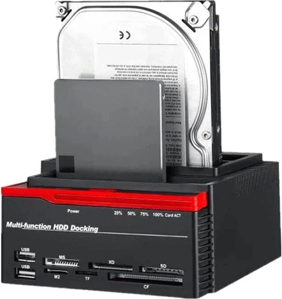 All-in-One Dual HDD Docking Station + Kaartlezer - IDE & SATA - Voor 2.5/3.5 HDD & SSD - USB 3.0/2.0 - Laptop & Desktop - Offline Kloonfunctie - 893U3 - Rood