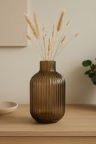 Moderne Ribbel Glazen Vaas – Smoke Bruin – Decoratieve Design Vaas – Ø12 x H 21 cm