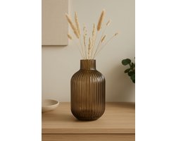 Moderne Ribbel Glazen Vaas – Smoke Bruin – Decoratieve Design Vaas – Ø12 x H 21 cm