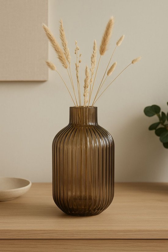 Fles vaas gerecycled glas - 25cm - Okergeel