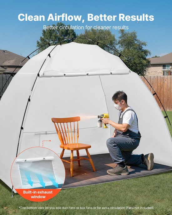 Draagbare spuitcabine, 233 x 172 x 190 cm spuitcabine met vloer en gaas, ruime tent van Oxford-stof voor het schilderen van meubels zoals kasten, stoelen en tafels van Merkloos — afbeelding 5