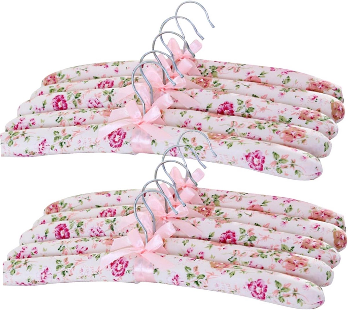Set van 10 Gevoerde Kledinghangers met Bloemprint voor Dameskleding