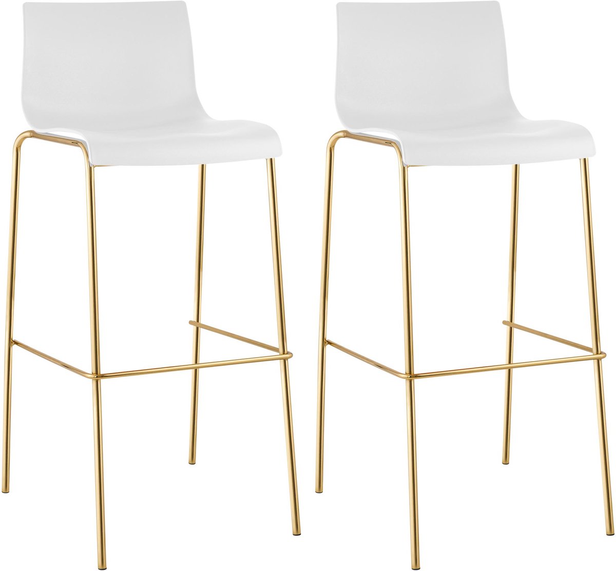 CLP Set van 2 barstoelen Hover, kunststof zitting, 4-poots onderstel in goudlook, belastbaar tot 150 kg wit/goud