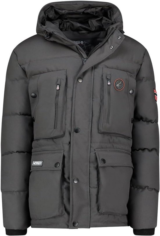 Geographical Norway Cassim Heren Comfortabele Herfst Winter Warme Parka - Waterdichte Jas Outdoor Bont Hooded Jacket - Winter Windjack Man, Zwart, S