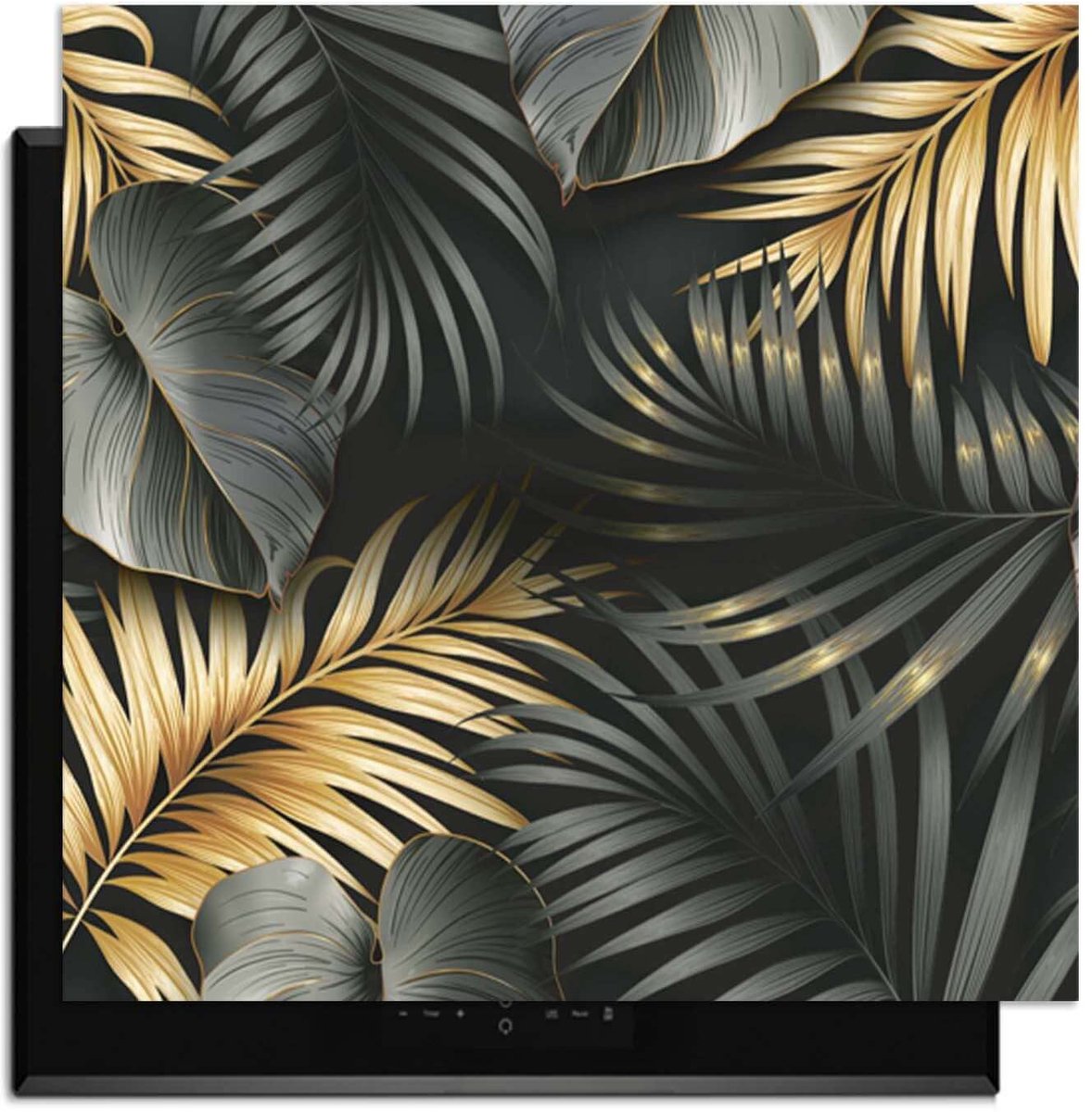 KitchenArt - Golden Palms – Inductie Beschermer - 62x52 cm - Kookplaat Beschermer - Luxe Afdekplaat Inductieplaat - Anti-slip & Oprolbaar - Beschermmat Inductiekookplaat