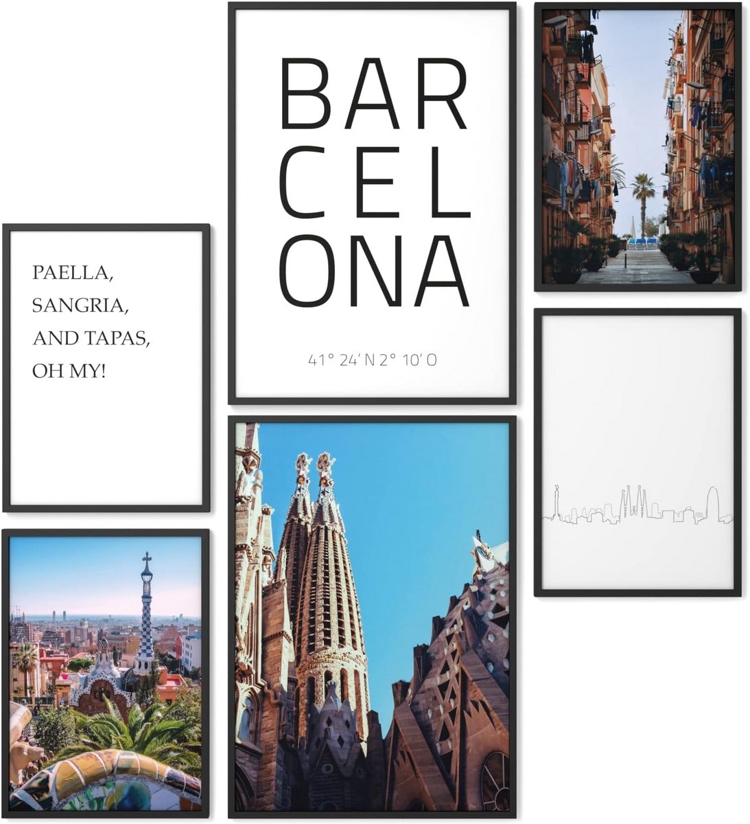 Wanddecoratie Poster Set Barcelona Catalonië Stad - Diner Sets A4 en A5