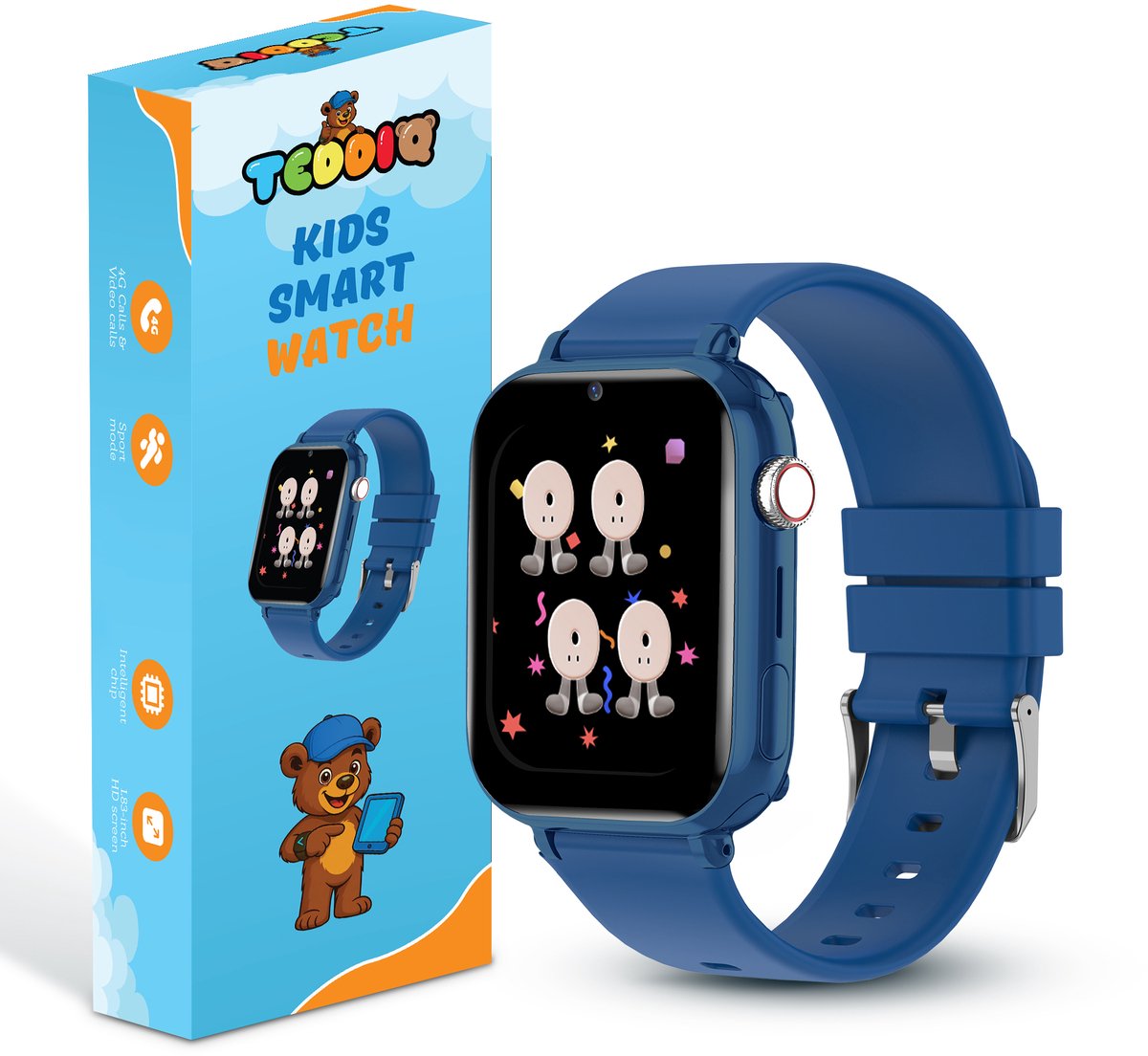 TeddiQ 4G Smartwatch - GPS Kinder Smartwatch - Kinderhorloge - Blauw - Smartwatch Kind - SOS knop - Smartwatch Kinderen