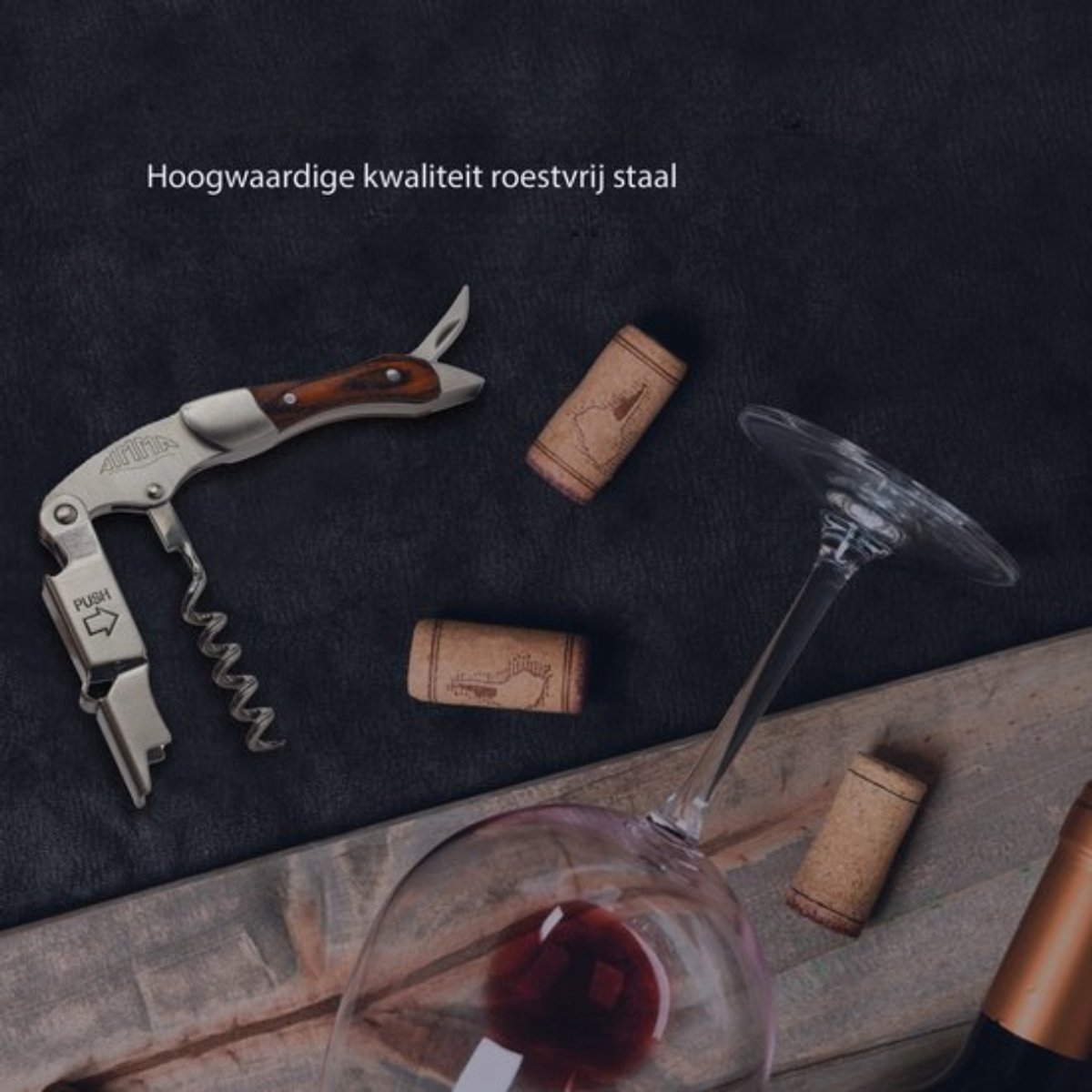 Kurkentrekker - Multifunctioneel - Kurkentrekker Wijn - Kelnersmes - 3 in 1 set - Wijnopener - RVS - Bieropener - Flesopener - Bruin en RVS - van Nimma — cadeau in Kookcadeaus - foto 5