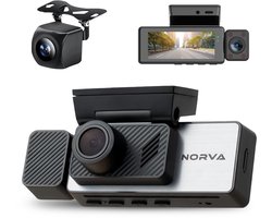 Norva - Dashcam voor Auto 3 in 1 - 4K Ultra HD - Voor en achter + binnen camera - Wifi & GPS - Nachtzicht - Besturing via app - 170 graden kijkhoek - G-sensor - loop recording - Incl. 64GB SD-kaart
