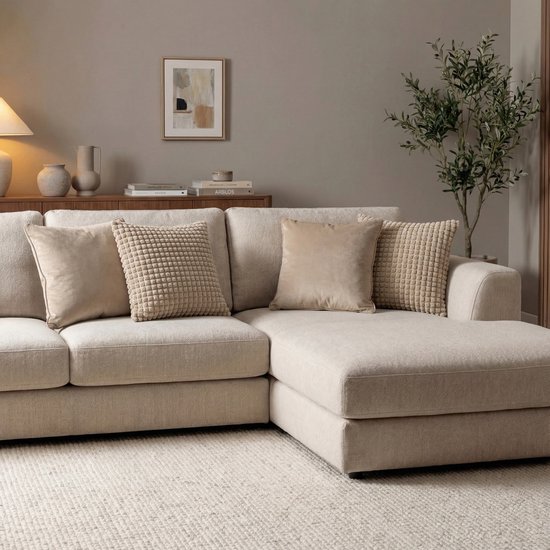 Dutch Decor - Set de 4 coussins décoratifs - Essentials - pierre ponce - beige - 45x45 cm - Finn & Rome - y compris coussins intérieurs - velours
