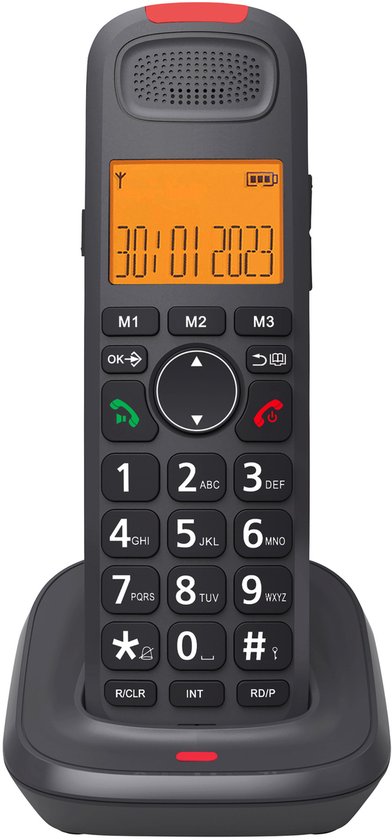 Senioren Dect Telefoon – Huistelefoon met Grote Toetsen – Draadloos – Handsfree – Versterkt Volume +28dB – Hoortoestel Geschikt – Alarm Klok – Sneltoetsen – Zwart
