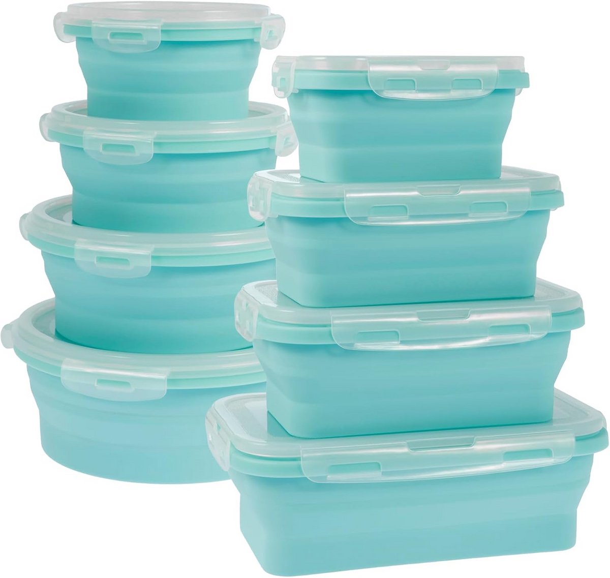 Set van 8 Opvouwbare Silicone Lunchboxen met Deksel - Herbruikbare Meal Prep Containers